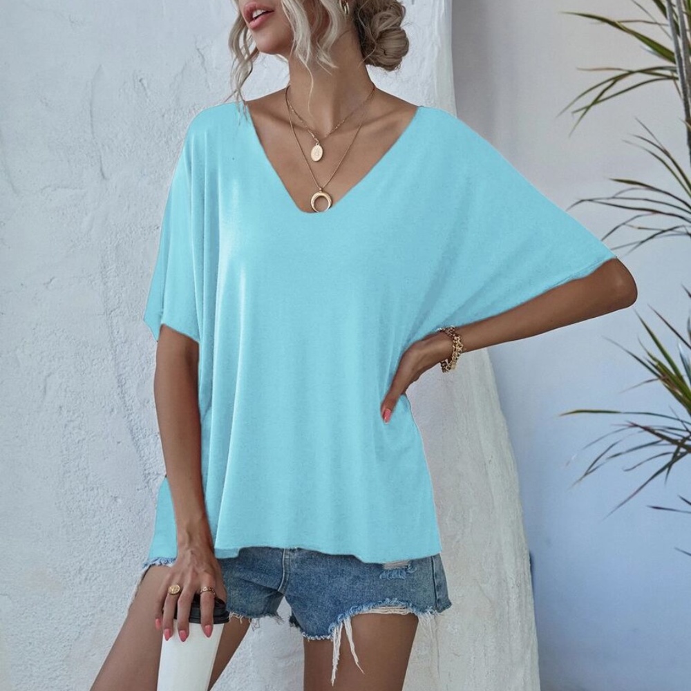 V neck Classic Dolman Sleeve Oversized Top Black - Picture 3 of 13